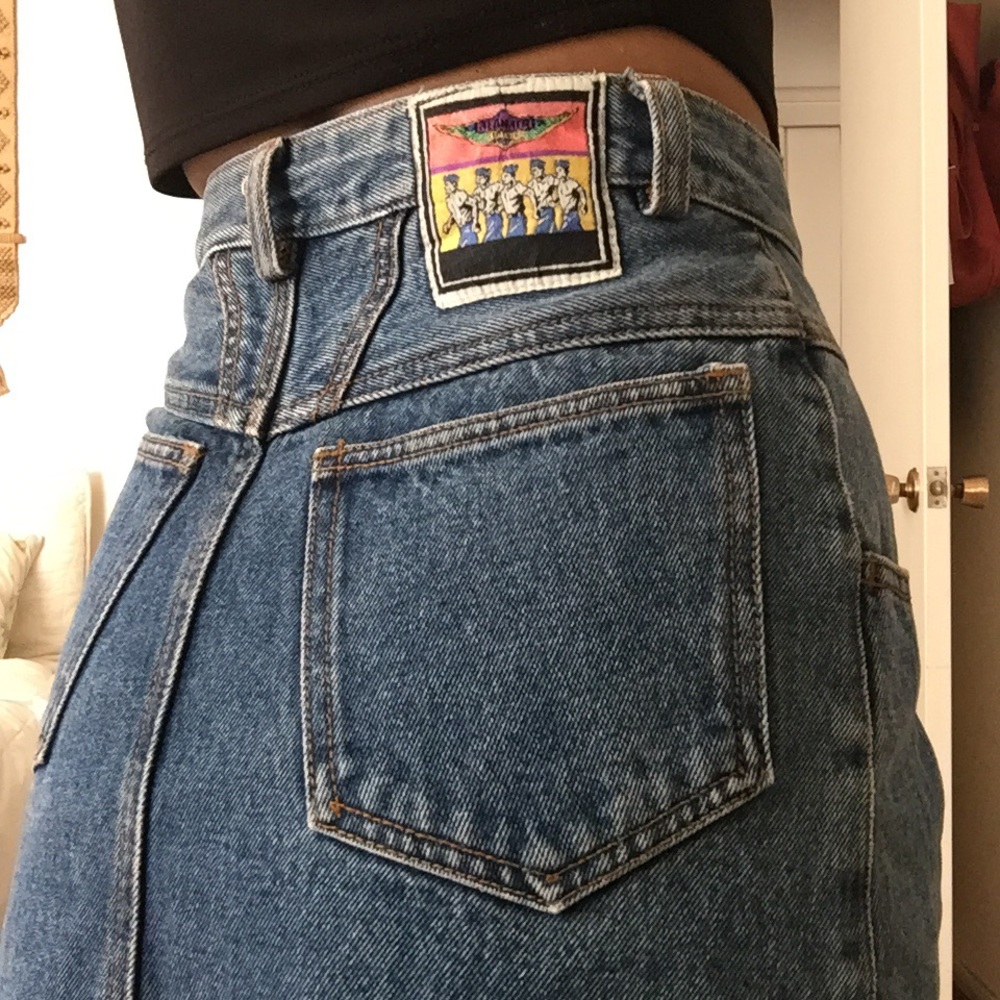 VNTG raw hemmed denim skirt